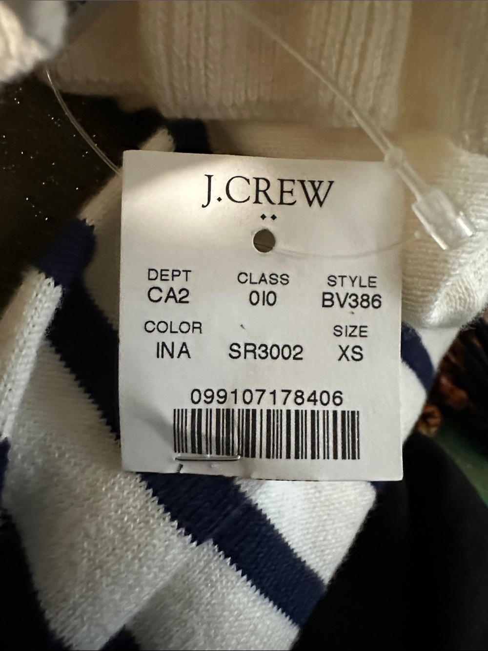 J. Crew Cream and Navy Striped Ruffleneck Sweater NWT XS - Picture 7 of 8